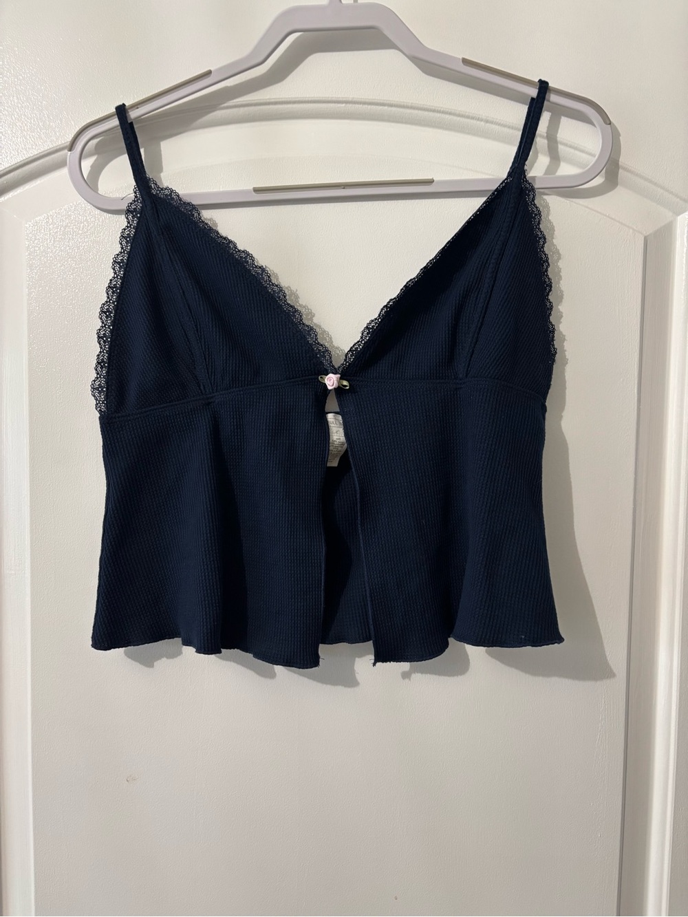 Lace-Trim Ribbed tank - Navy